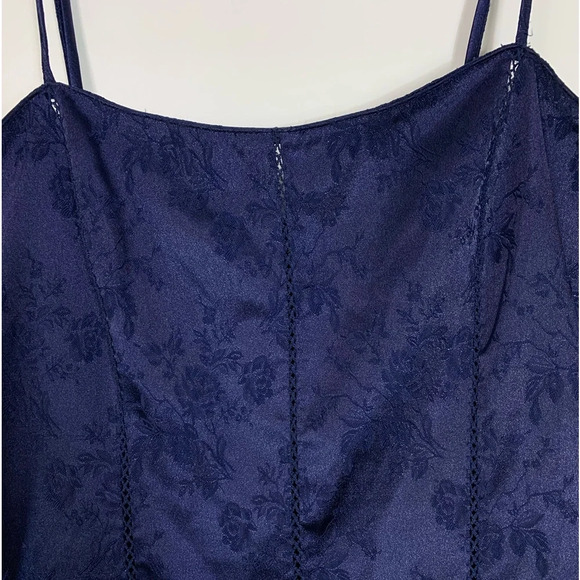 VTG Victoria’s Secret Blue Floral Jaquard  Maxi Corset Slip Milk Maid Fairy Med - Picture 4 of 15
